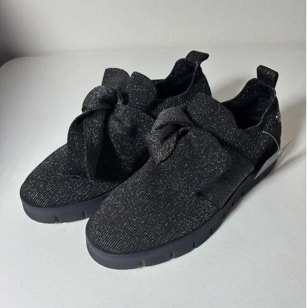 Bernie Mev NWT Size 7 (EU 38) Serenity Black Knit Bow Slip-On Sneakers Vegan